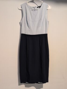 BCBGMaxAzria Light Blue and Black Colorblock Sleeveless Midi Dress